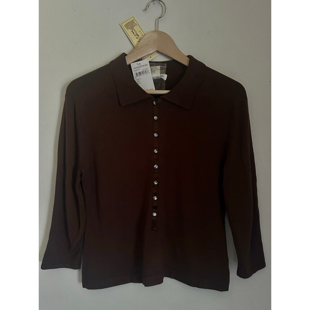 VTG Bloom NWT Size XL Brown Long Sleeve Polo From Nordstrom "Joe Dirt"